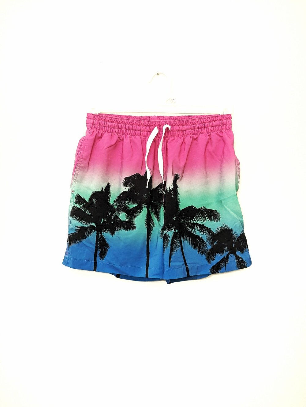 Chubbies Pink and Blue Tropical Swim Trunks Shorts Size Medium Palm Trees